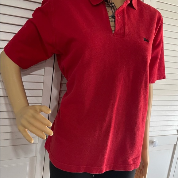 Burberry Red Cotton Polo Top with Navy Label - Picture 2 of 5